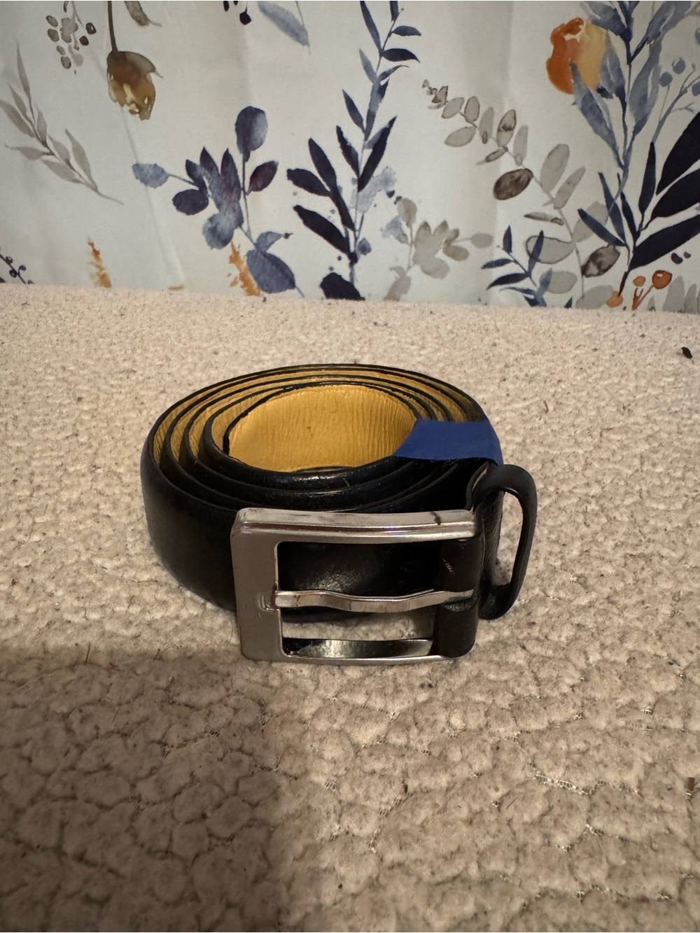 Men's Black Leather Belt with Silver Buckle Size 38